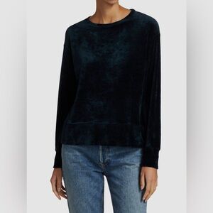 Majestic Filatures || Deluxe Tee Shirt Long Sleeve Velvet Velour Navy Blue 2 S
